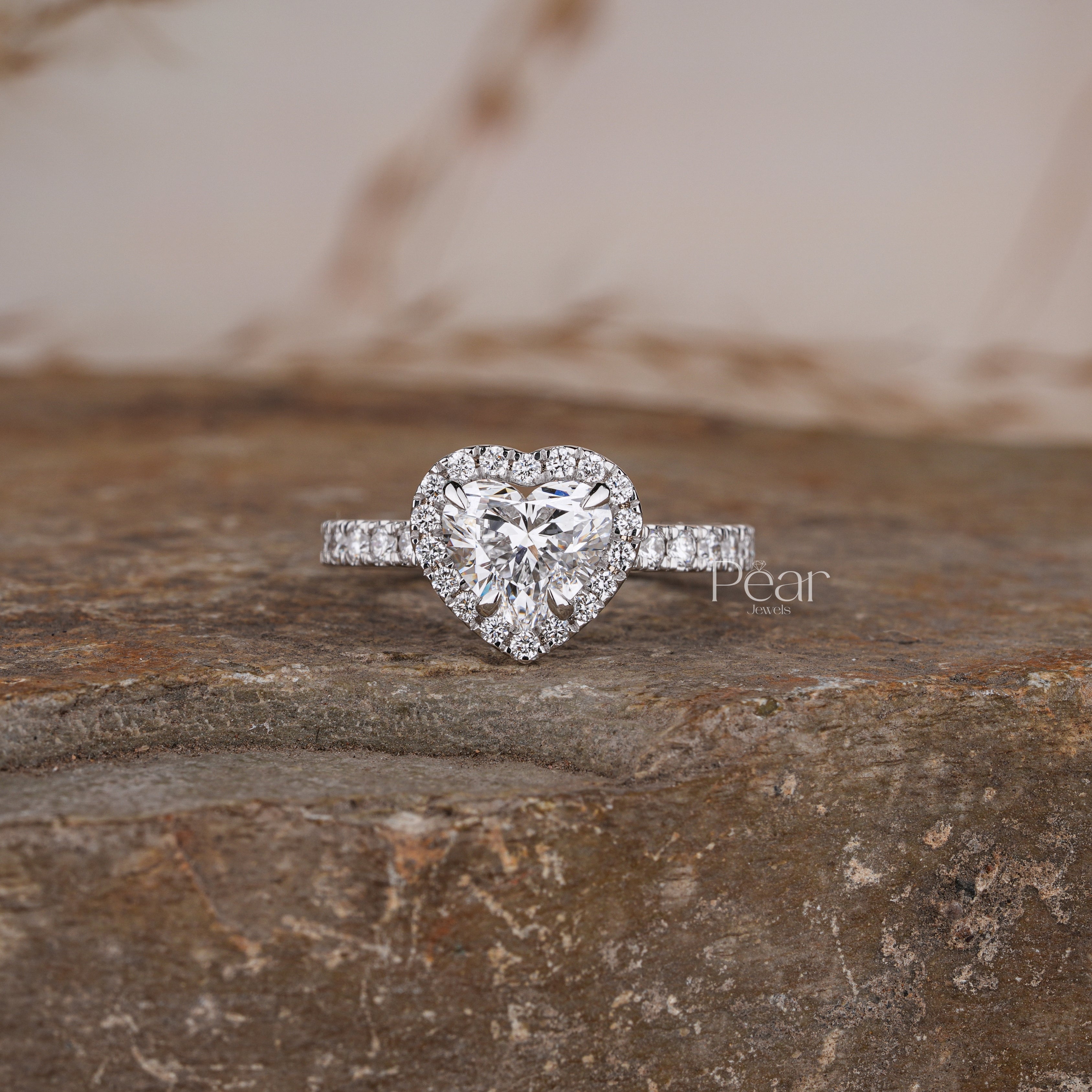 Halo Set Heart Shape Lab grown Diamond Ring - Pear Jewels